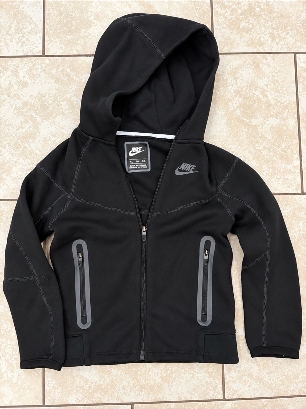 Nike Kids Black Hooded Zip Jacket with Reflective Accents